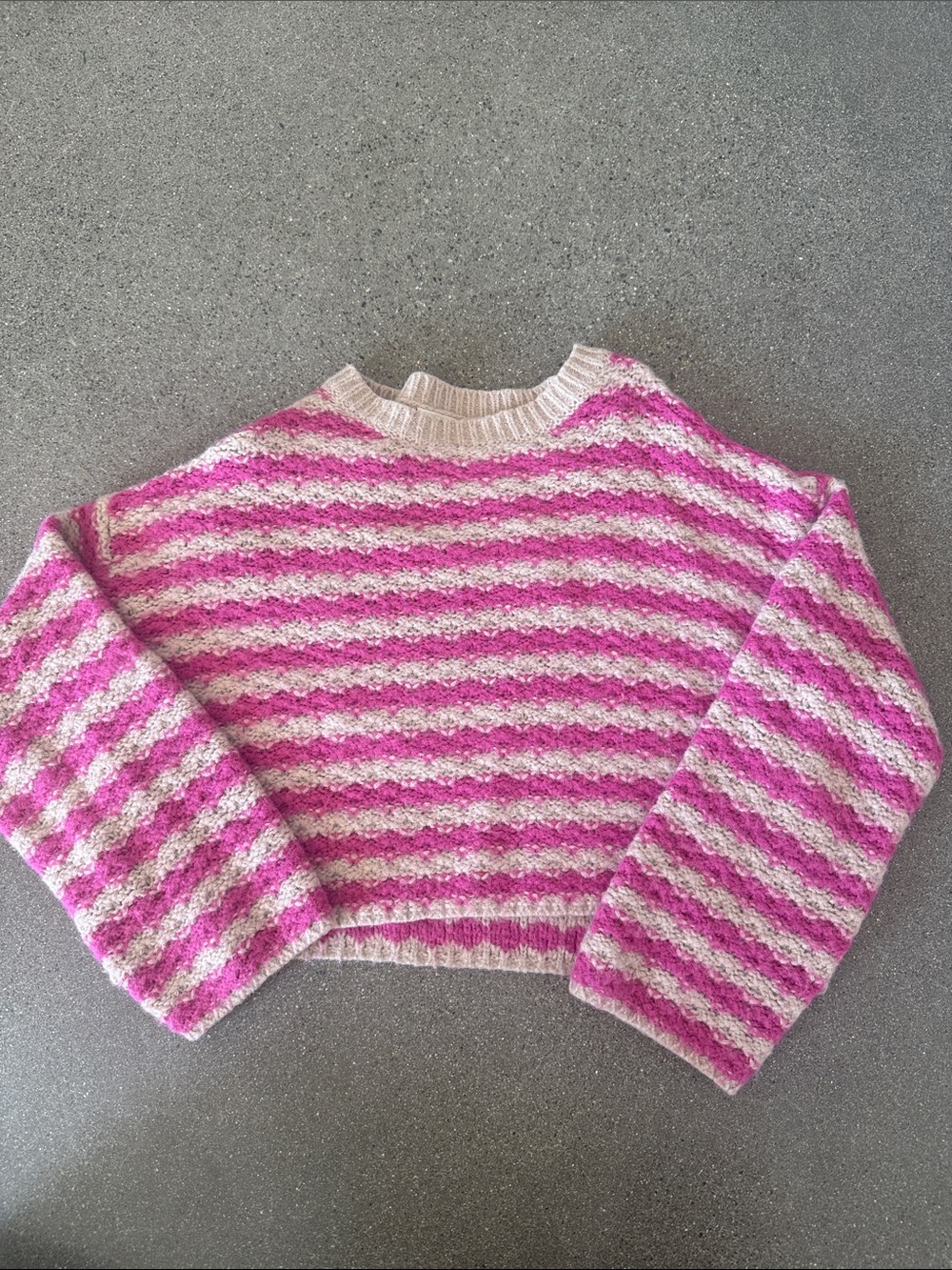 debut Pink and Cream Striped Crewneck Sweater